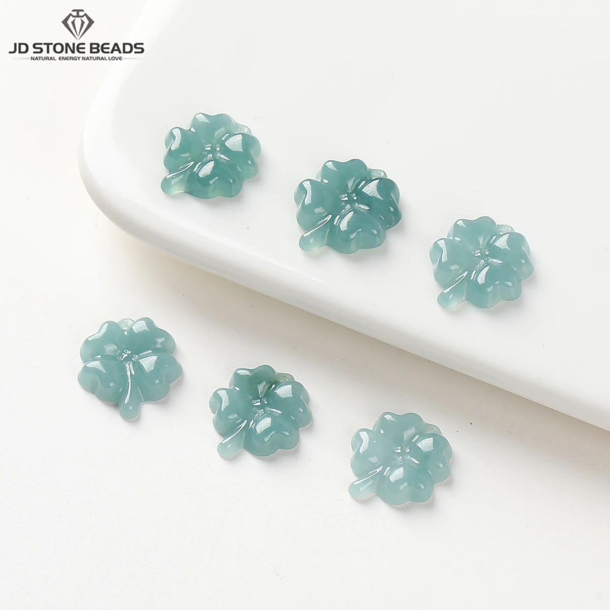 1 Pc Natural Stone Guatemala Jadeite Carved Four-Leaf Clover Bead Lucky Charm for Jewelry Making DIY Necklace Pendant Accessory