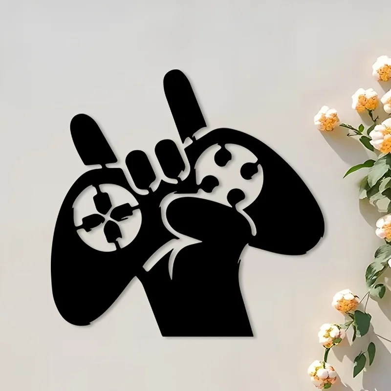 Retro Gaming Hand Metal Wall Art Iron Controller Statue Mural Nostalgic Decor for Gamer Cave Office Birthday Gift