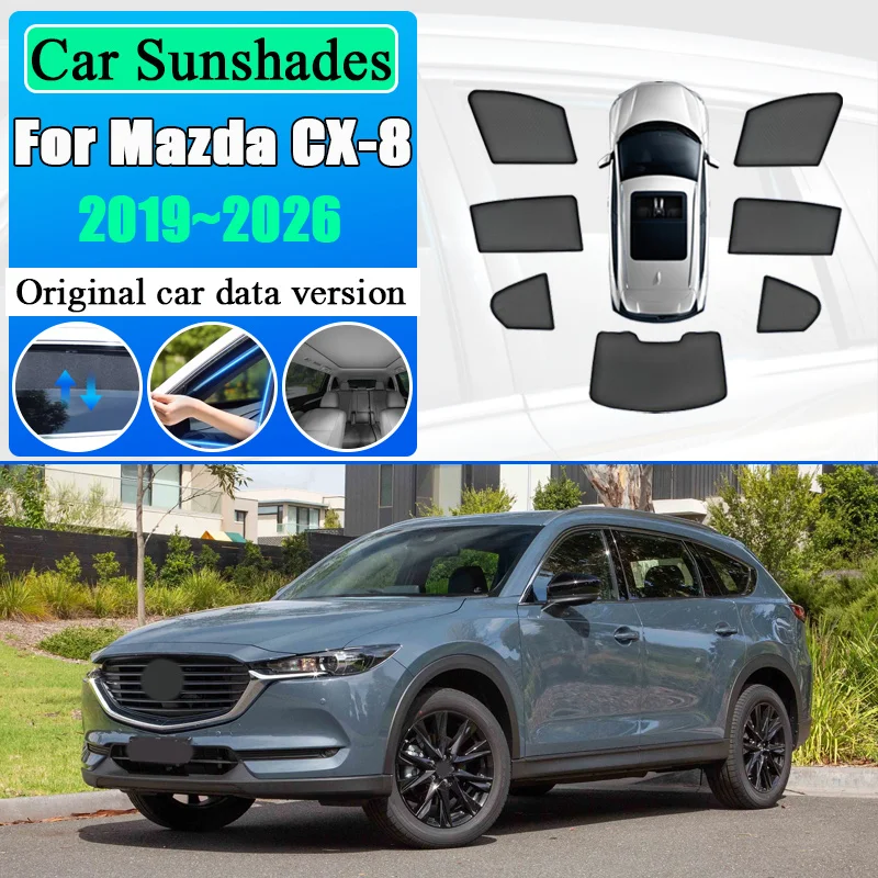 For Mazda CX-8 2019~2026 Side Window Mesh Sunshade UV Blocking Visors Windshield Privacy Curtain Anti-UV Cover Car Accessories