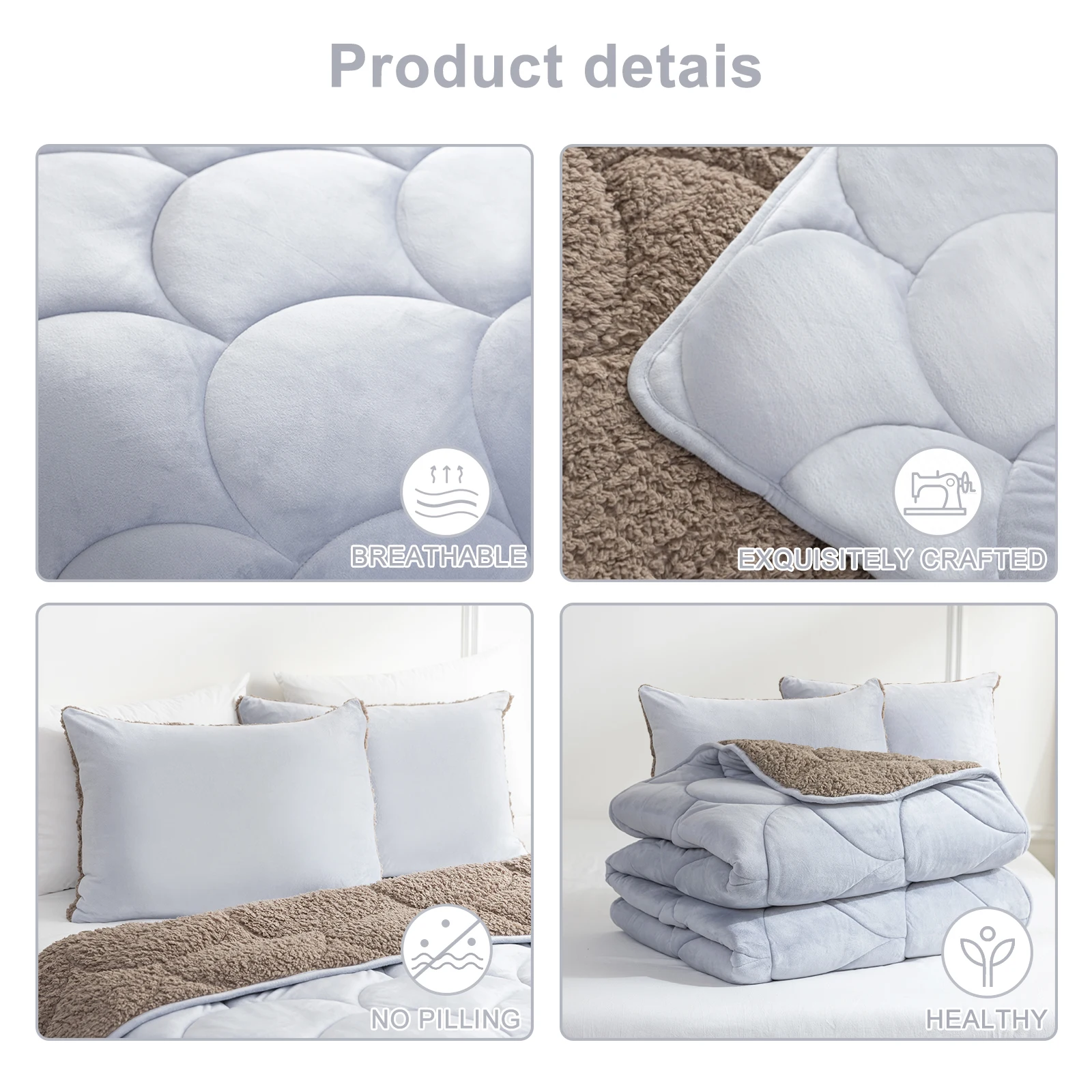 Sherpa Comforter Set , All Season Soft Warm Fleece Fall Blanket, Winter College Dorm Bedding Sets with  Pillow Sham