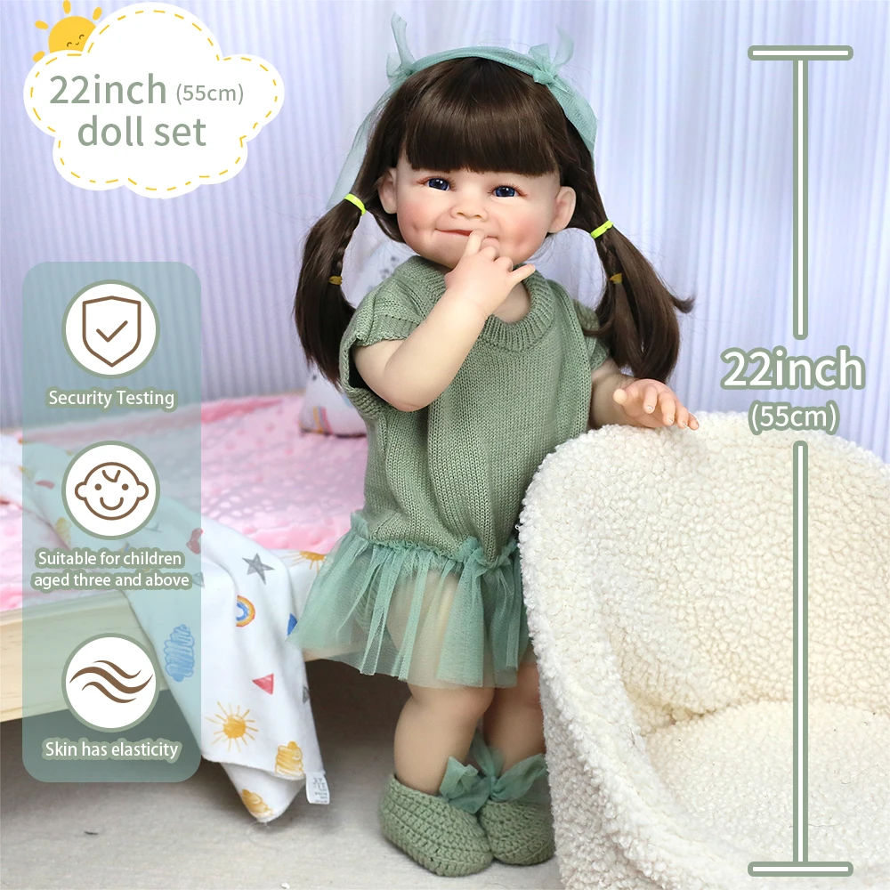 

55CM Full Body Raya Soft Silicone Vinyl Reborn Toddler Girl Lifelike 3D Skin Handmade Art Doll Toy for Girls Christmas Gifts