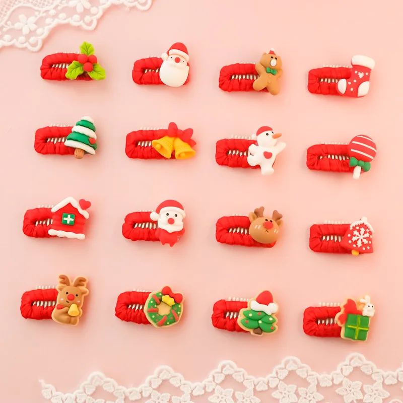 

New Fashion Handmade BB Clip Hair Clip Christmas Red Christmas Tree Elk Santa Claus Accessories for Puppy Cat Dog Pet Supplies