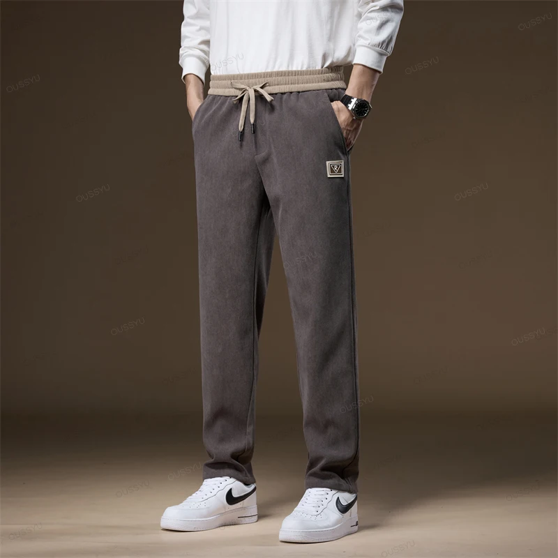 New Autumn Winter Soft Cozy Corduroy Pants Men Elastic Waist Thick Outdoors Sports Jogging Business Casual Trousers Male Gift