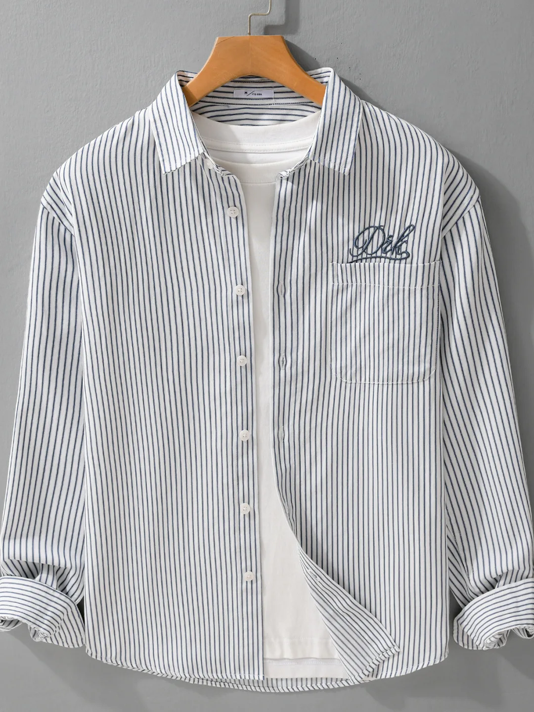 

Casual Cotton Striped Shirt Men's Spring New Style Slim Fit Embroidered Long Sleeve Casual Shirt Trendy Turn-down Collar