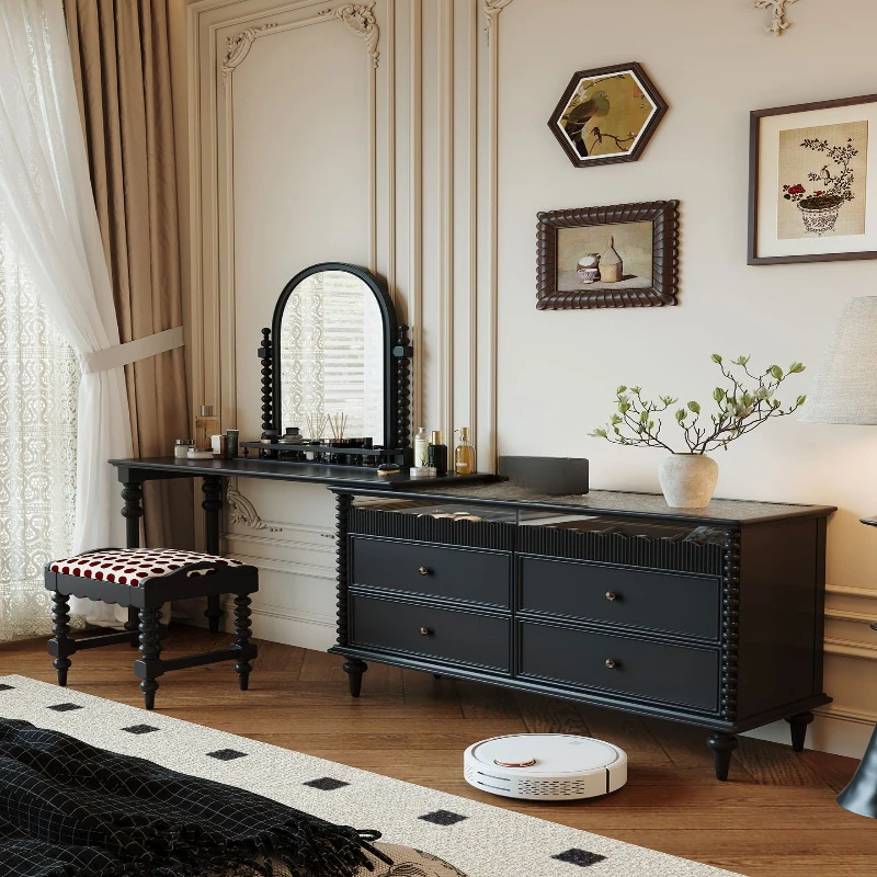 

Dresser chest integrated, rotatable all solid wood bedroom storage cabinet makeup table