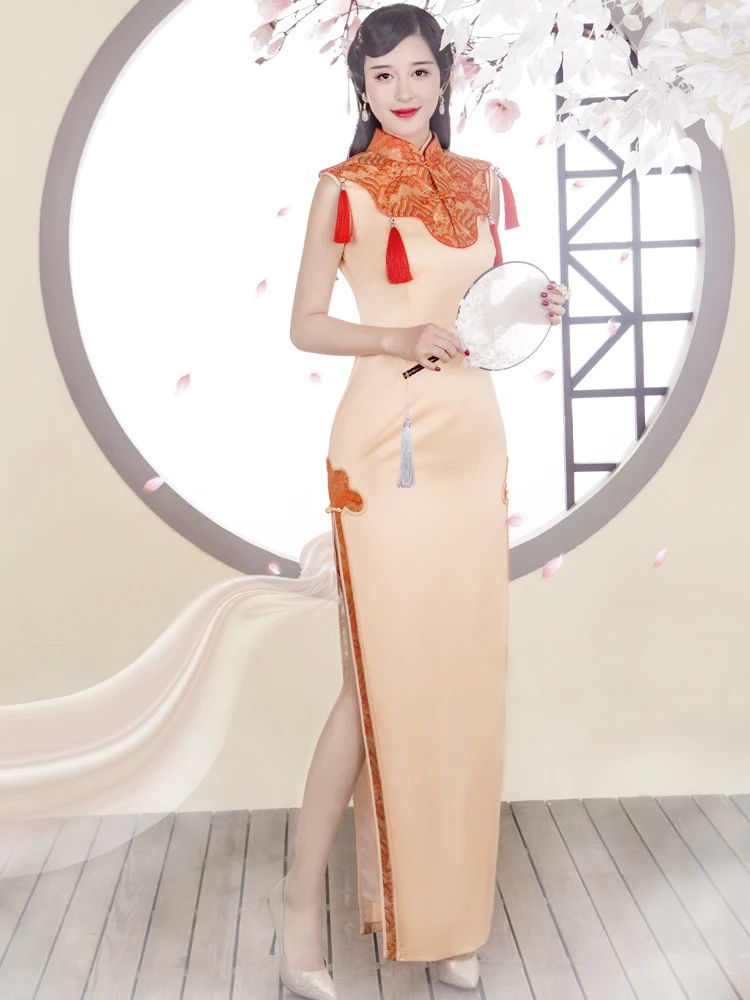 

Elegant Spring with Cloud Shoulder Tassel Young Style Waist Cinched Ceremony Dress for Women Polished Traditional C...