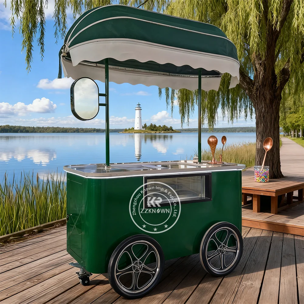Good Quality Outdoor Ice Cream Hand Push Vending Bike Electric Removable Trolley Food Cart