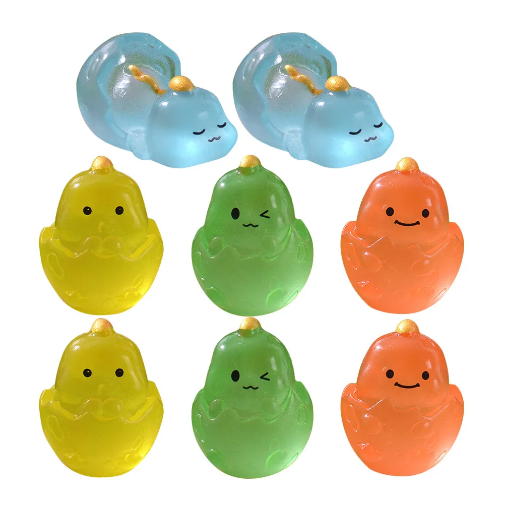 8Pcs Night Glow Resin Dinosaur Statues Miniature Cartoon Dinosaur Eggshelled Resin Animals for Fairy Garden Micro Landscape