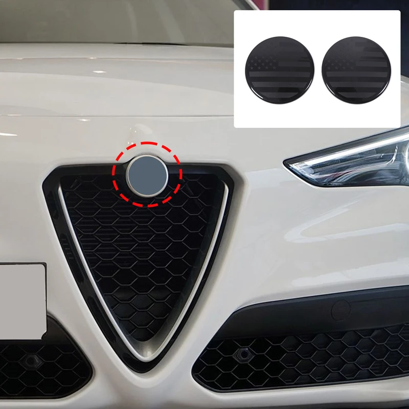 

For Alfa Romeo Stelvio 2017+ front and rear car logo cover Car front and rear logo protective cover ABS black 2pcs (US flag)