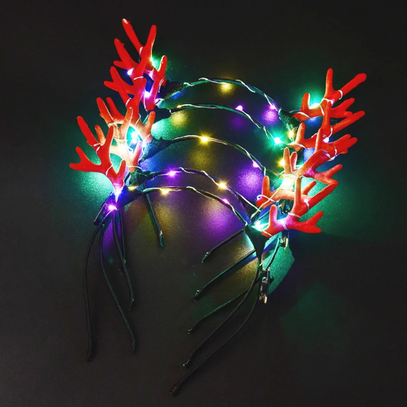 Criativo estilo de natal brilhante antler faixas de cabelo meninas led luz flash cocar festa de férias atividade suprimentos crianças presente