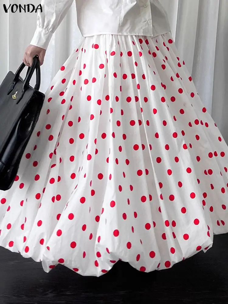 

Plus Size 5XL VONDA Women Polka Dot Bohemian Long Skirts Casual Elastic Waist Jupes Faldas Saia 2025 Autumn Fashion Party Skirt