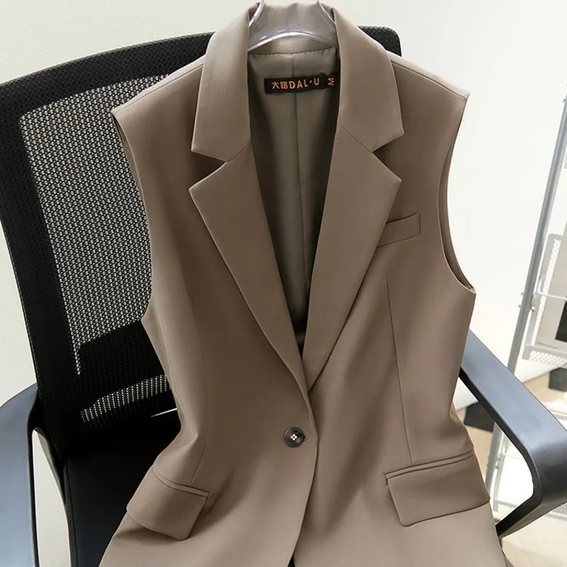 Women\'s Korean Fashion Elegant Temperament All-match Chic Single Breasted Solid Color Office Lady Vest Jacket Coat New