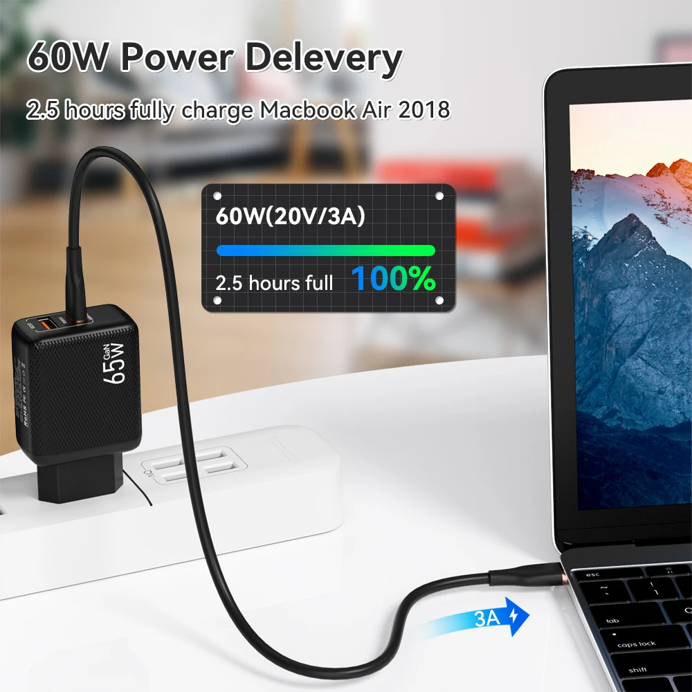 Xiaomi,Samsung,Huawei,MacbookiPad用のUSBタイプCケーブル,60W USBタイプCケーブル