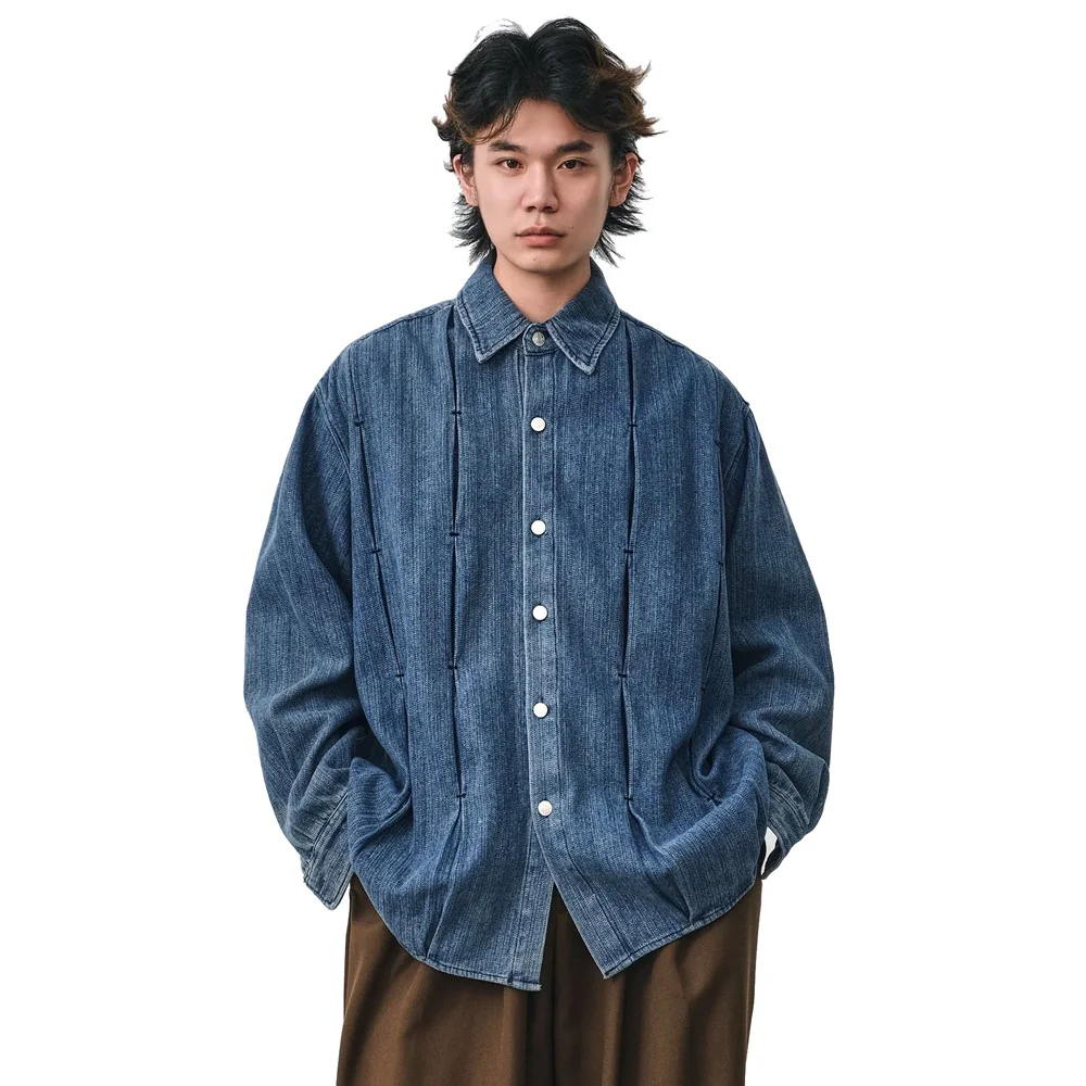 Men Denim Washed Vintage Long Sleeve Japanese Korean Streetwear Fashion Loose Casual Shirt Women Oversize Jeans Shirts Coat