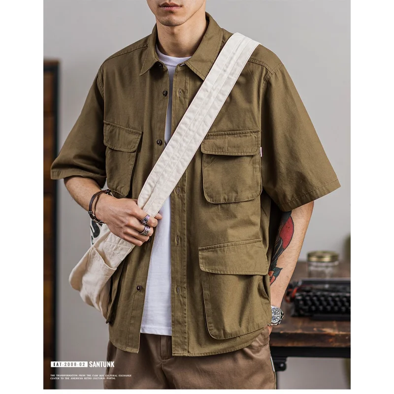Men's Plus Size Cargo Short Sleeve Shirt Loose Casual Summer Blouse