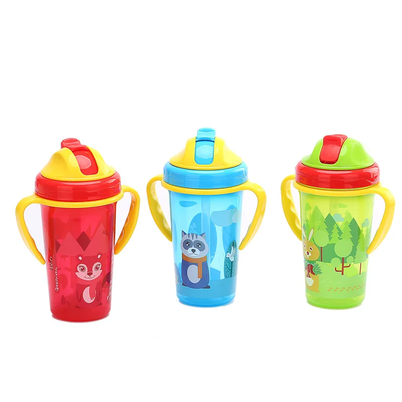 300/500ml Kids Water Sippy Cup Cute Cartoon Large-capacity Water Cup Leakproof Straw Cup With Handle Children's Drinking Cup