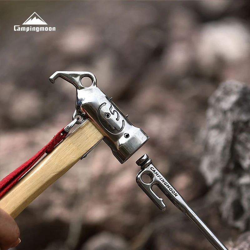 C5 Outdoor Camp Hammer Stainless Brass Head Steel Wooden Handle Fixed Tent Nail Peg Stake Remover Rhino Hammer With Safety Rope view 3