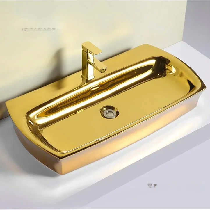 

European Gold Bathroom Sinks Large Platform Basin Ceramic Bathroom Washbasins Modern Kitchen Washing Sinks Hand Wash Basin