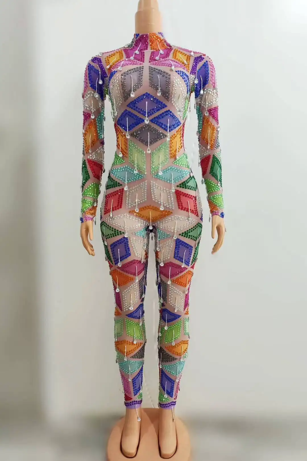 

Colorful Rhinestones Bodysuit Women CelebrateEvening Dresses Gogo Dance Costumes HalloweenPole Dance Rave Outfits A756