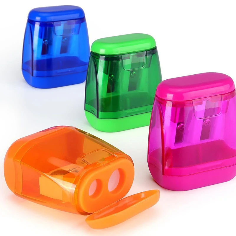 4PCS Dual-Hole Pencil Sharpeners With Lid And Shavings Container Portable Manual Sharpener Set For Colored Pencils