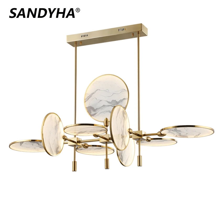 SANDYHA Modern Vintage Led Pendant Lights Iron Marble Chandeliers Home Decor Loft Living Kitchen Bedroom Suspension Design Lamp