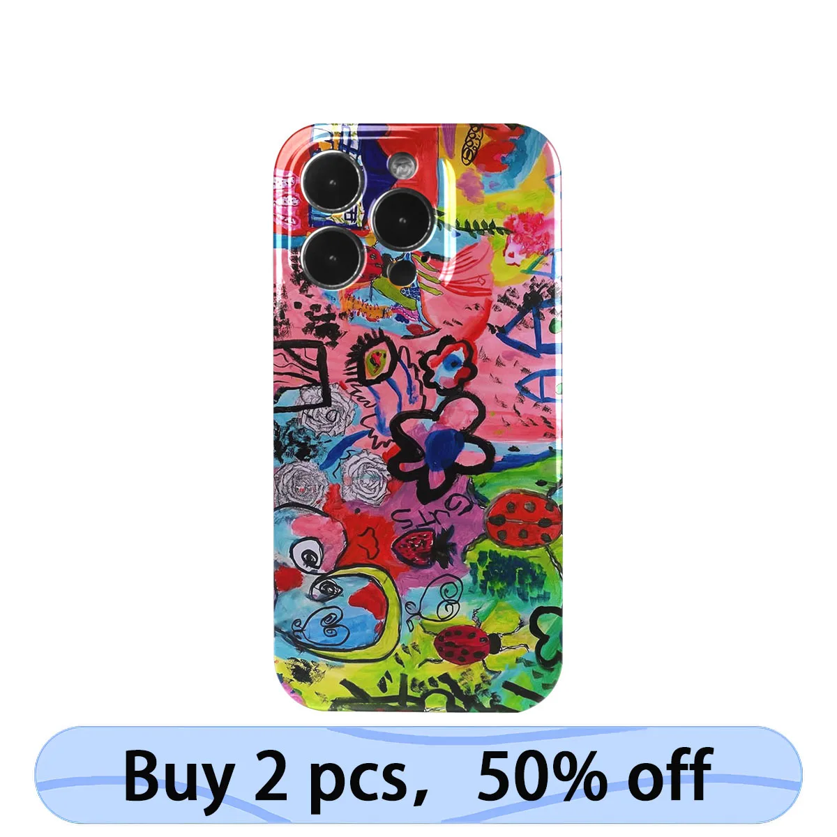 Coque iPhone Art Phone Case Graffiti Naiive Drawing Contrast Color Lady Bugs for iPhone 15 14 13 12 11 Pro Max Plus IMD 2 in 1