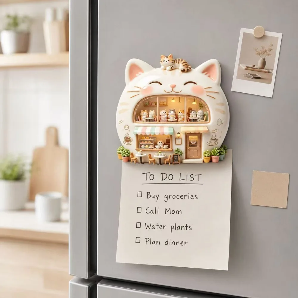 3D Resin Fridge Magnet Cat Dessert House Relief Refrigerator Magnet for Kitchen Office Whiteboard Christmas Birthday Gift Decor