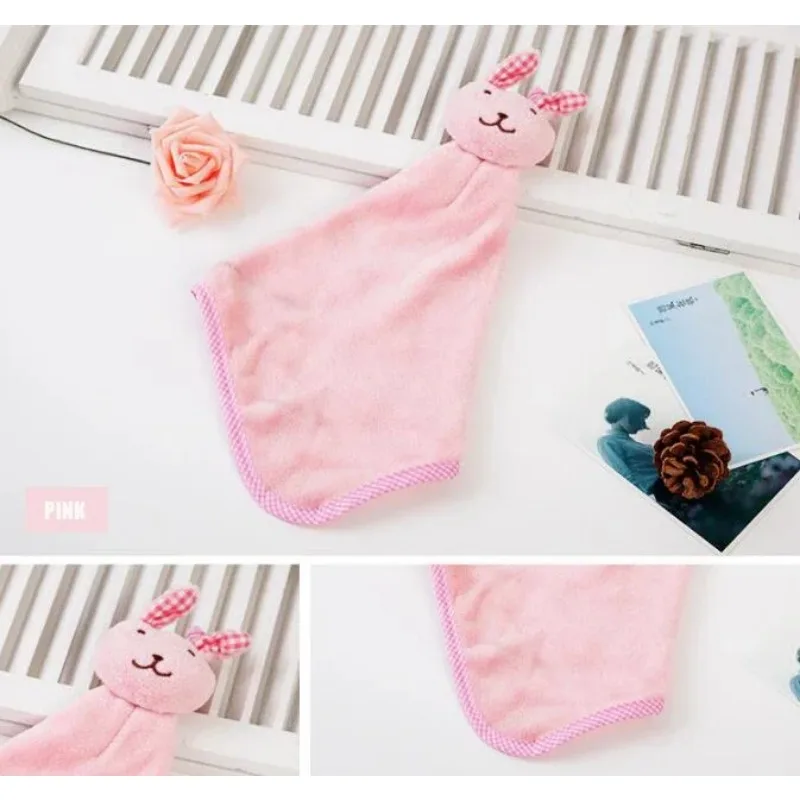 Cute Baby Infant Coral Velvet Hand Towel Cartoon Animal Rabbit Kitchen Hanging Bath Wipe Towel Washcloths Kids Handkerchief