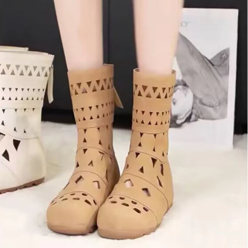 

Retro Hollow Out Height-Increasing Short Boots for Women Summer 2025 New versatile Bohemian Roman sandals with skirt