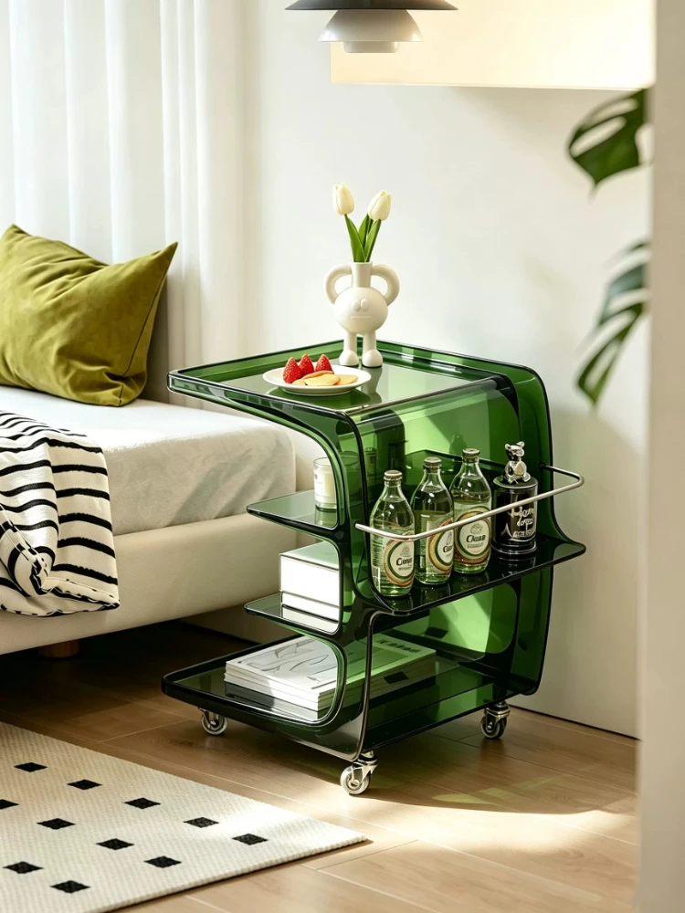 Acrylic Sofa Side Table Movable Storage Rack Multi-functional Coffee Table Nordic Cream Style Living Room Furniture