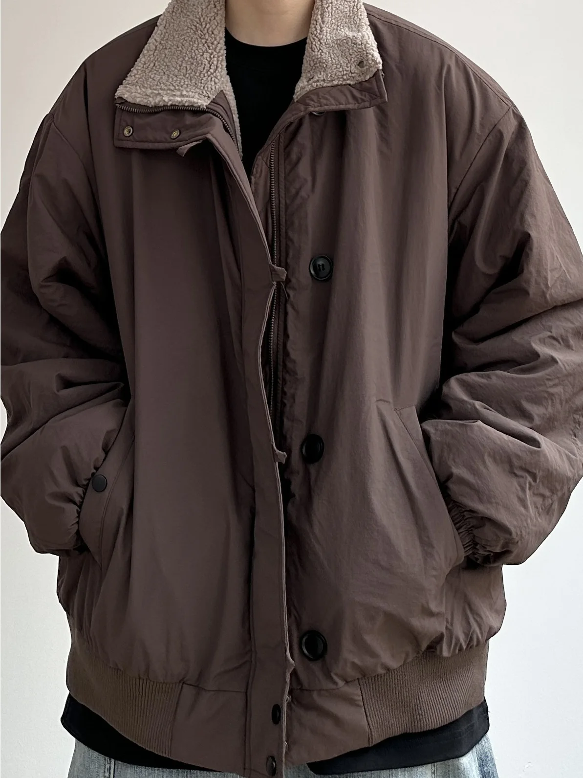 

Утепленная хлопковая куртка с воротником из овечьего меха, мужская повседневная рабочая одежда, осенне-зимняя теплая хлопковая куртка для отдыха, дизайн в японском стиле