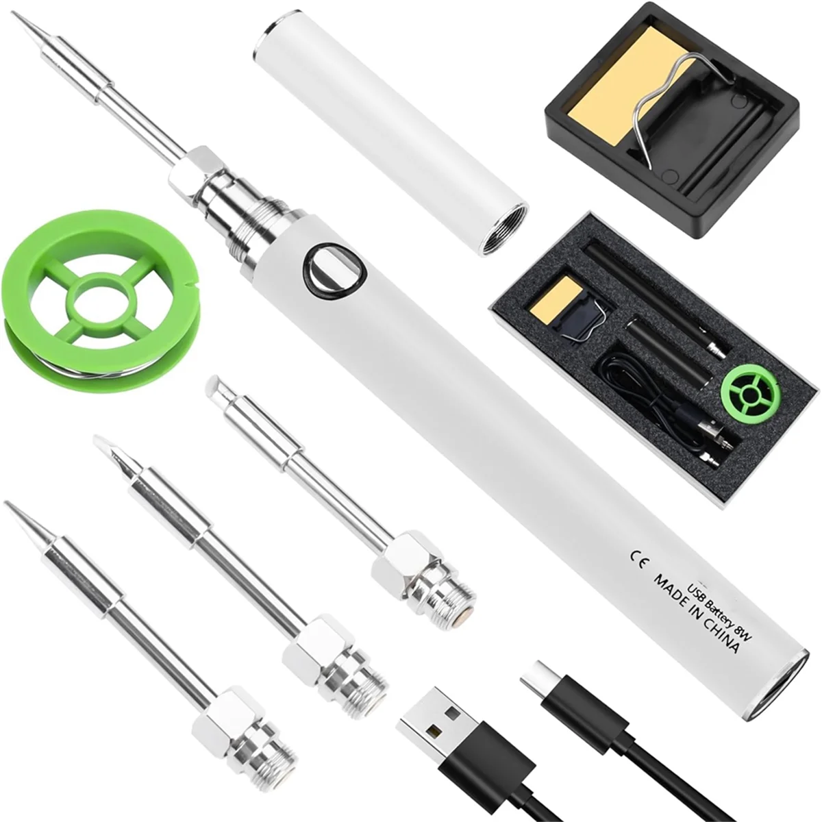 Cordless Soldering Iron Kit Cordless Soldering Iron Built-in 1100mAh Battery, 3 Temperature Adjustment Settings White