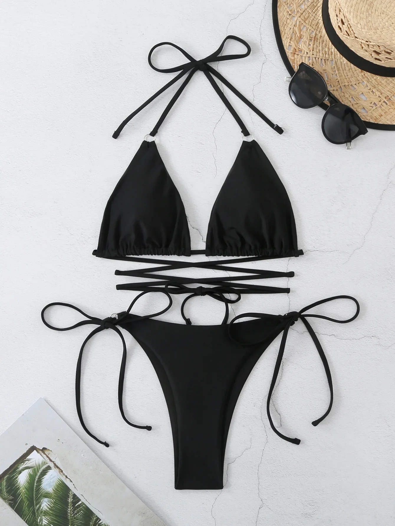 

Sexy Black Micro Bikini 2024 Women Swimsuit Female Swimwear String Bikinis Set Brazilian Beach Wear Bathing Suit Halter Biquini