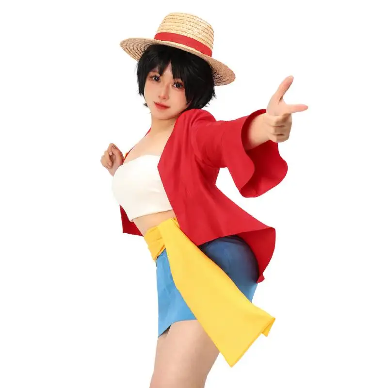 DAZCOS disfraz de Luffy para mujer, mono de una pieza, D. Luffy minifaldas Sexy para mujer, disfraz de fiesta, sombrero de paja, Anime