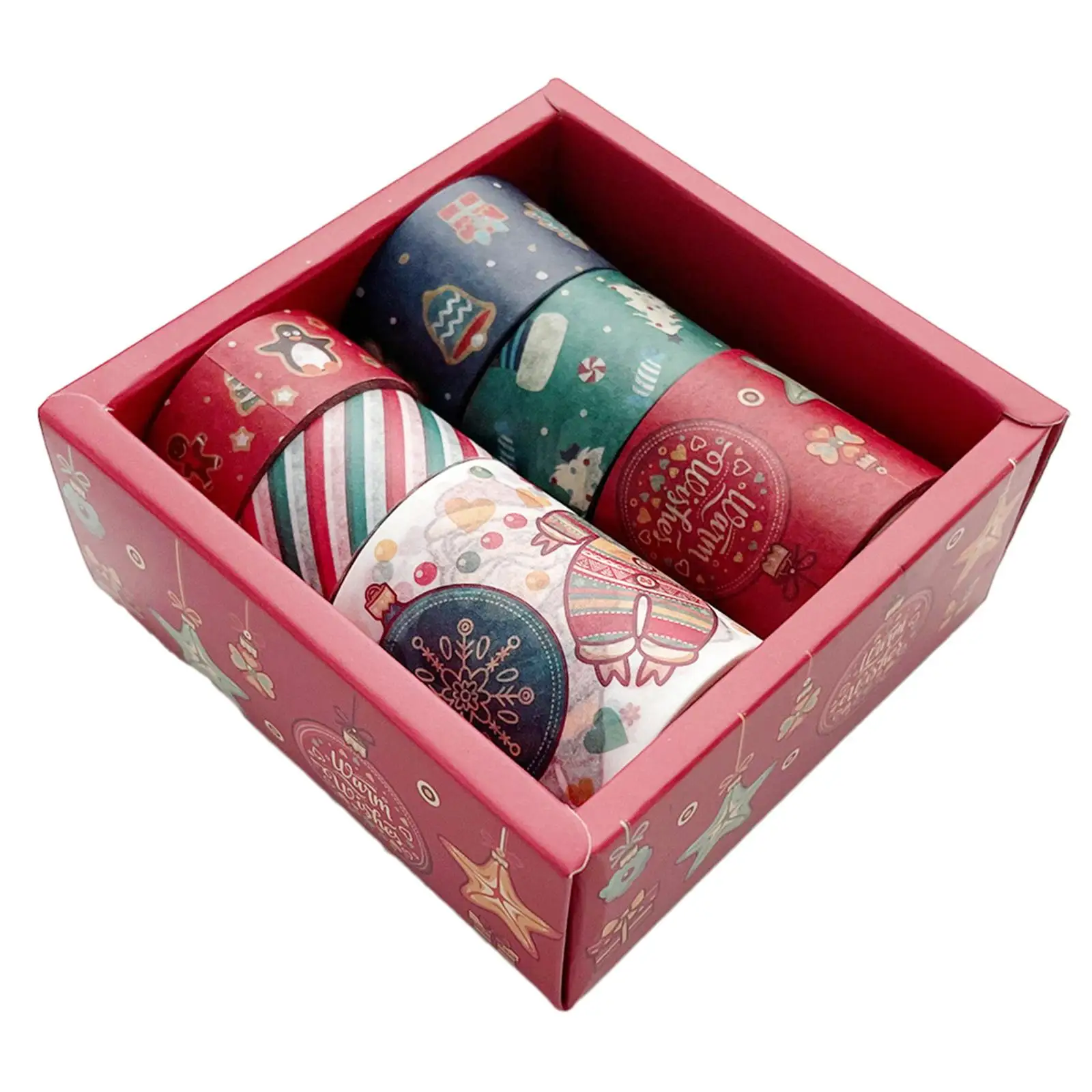 6 Pieces Christmas Washi Tape Winter with Box DIY Paper Masking Tape for Card Planner Gift Packaging Party Favors Craft Supplies