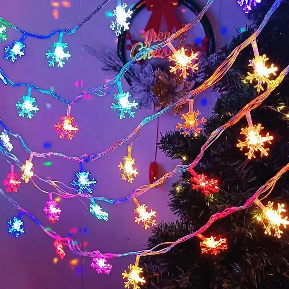 

Светильники-снежинки с изменяющимся цветом, на батарейках, 6 м, 40 светодиодов, для украшения рождественской елки/свадьбы/для внутреннего и наружного декора