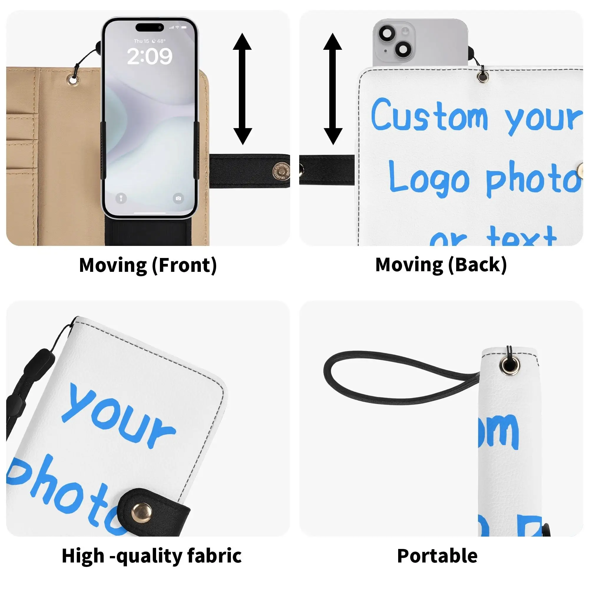 Custom Brown Phone Flip Case PU Leather Cover Logo Photo Text for IPhone Huawei Xiaomi Multi‑Purpose Protective Phone Card Bag