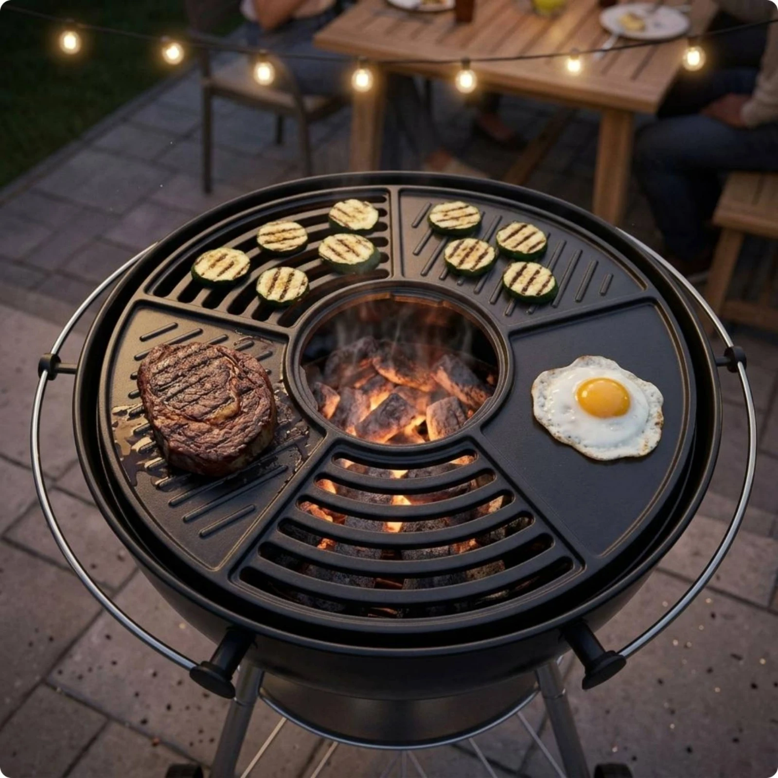 Sectioned Grill Plate Black Round Grill Plate Cooking Equipment Slotted Easy to Clean