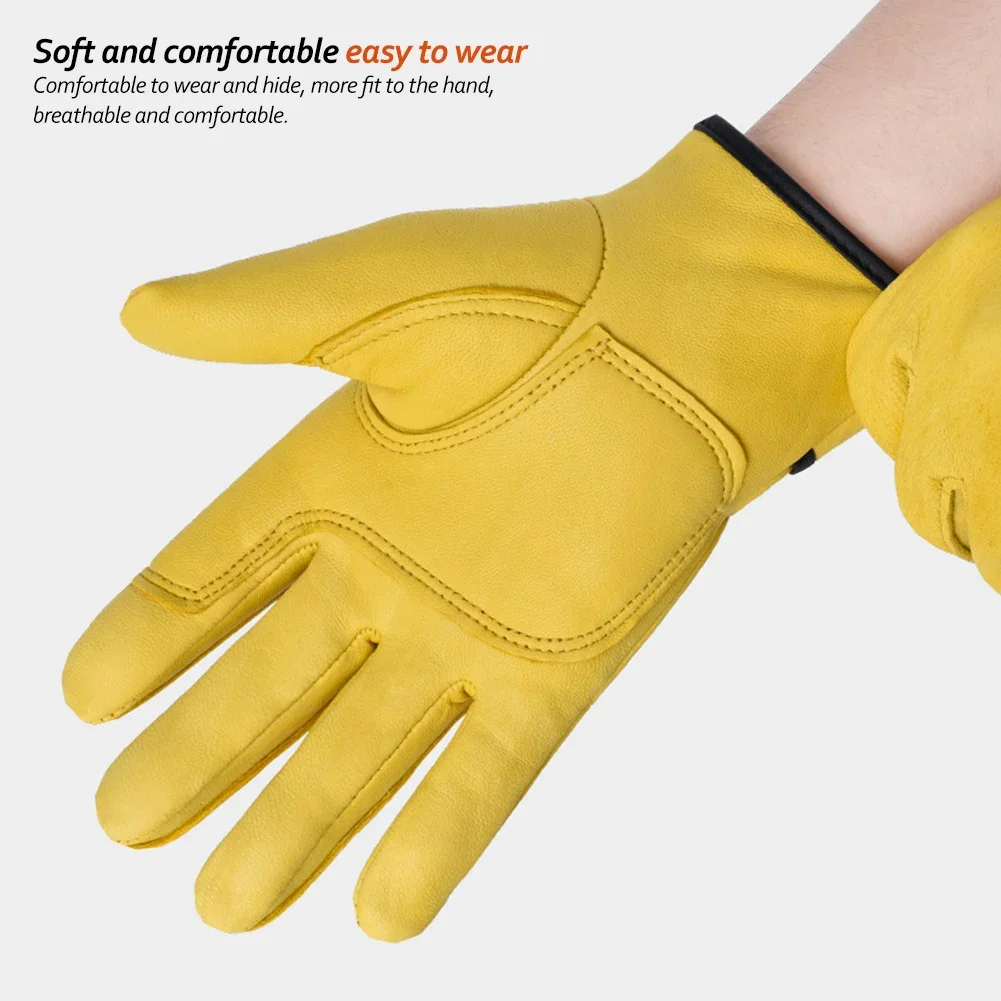 Men Work Gloves Soft Cowhide Driver Hunting Driving Farm Garden Welding Security Protection Safety Workers Mechanic Gloves