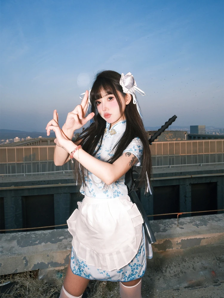 فستان تشيونغسام جديد بالطراز الصيني، زي تنكري للهالوين وعيد الميلاد، تنورة خادمة ناعمة للفتيات، تشيونغسام قصير للارتداء اليومي #2