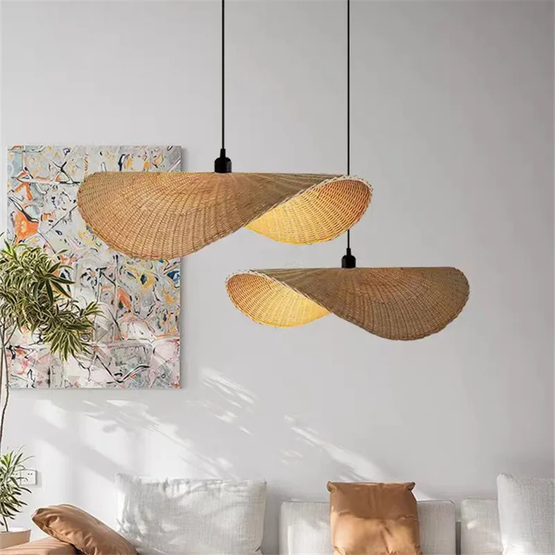 

Rattan Straw hat pendant lamp Japanese Vintage Lamp for Bedroom living room Dining Room Kitchen Wabi Sabi hotel rustic lamp