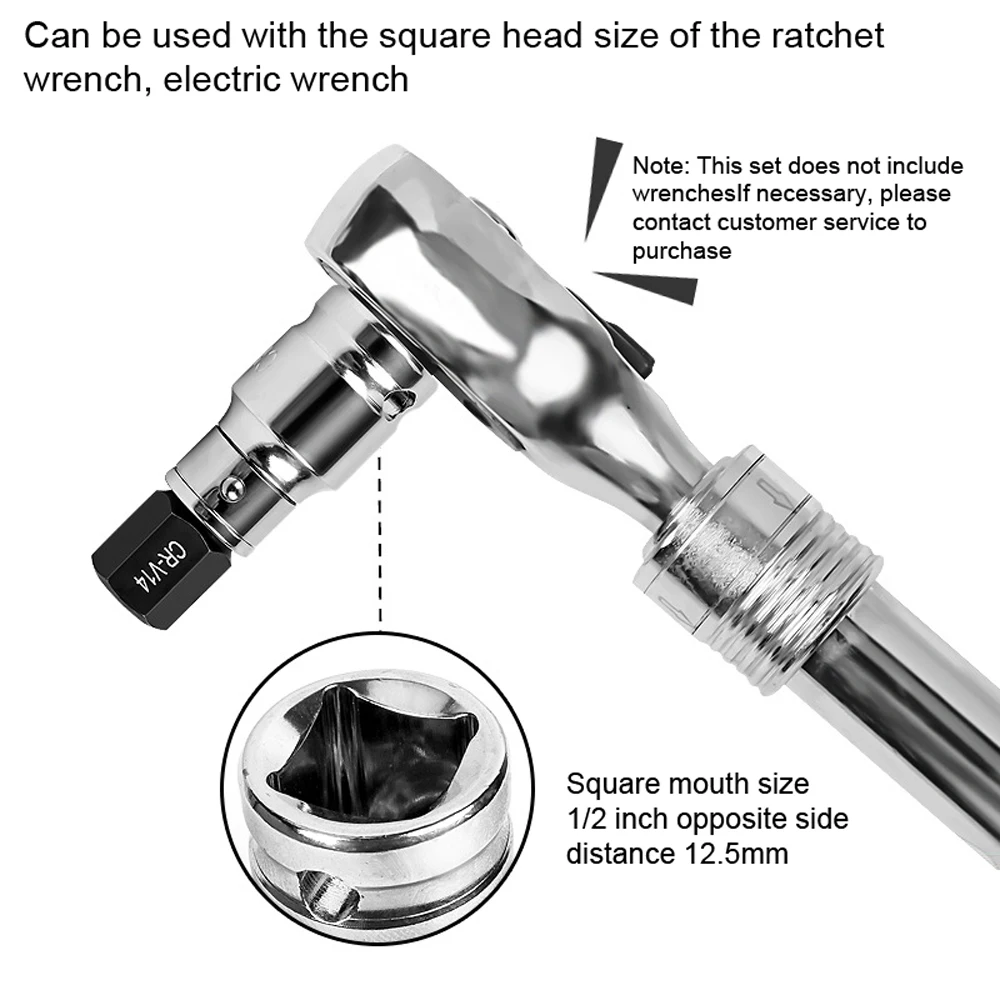 14pcs 1/2in Hex Bit Socket Set Electric Wrench Ratchet Wrench Hex Bits Accessory Car Repairing Machine Maintenance Tools Kit