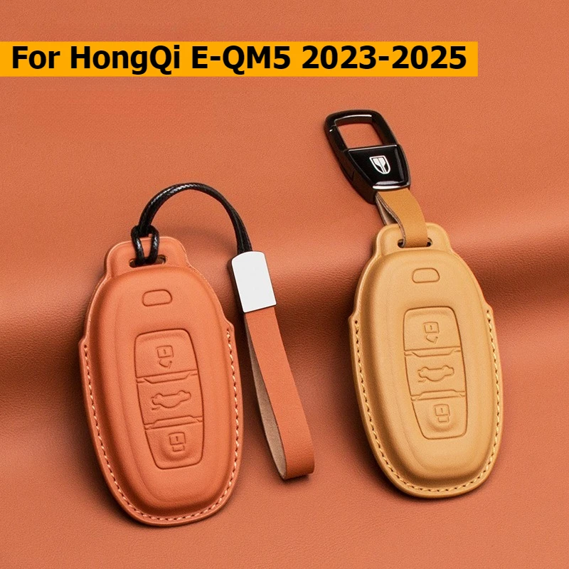

Для HongQi E-QM5 Eqm5 Plus 2023 2024, кожаный чехол для автомобильного ключа из наппа, чехол для дистанционного управления, брелок для ключей, аксессуары против царапин