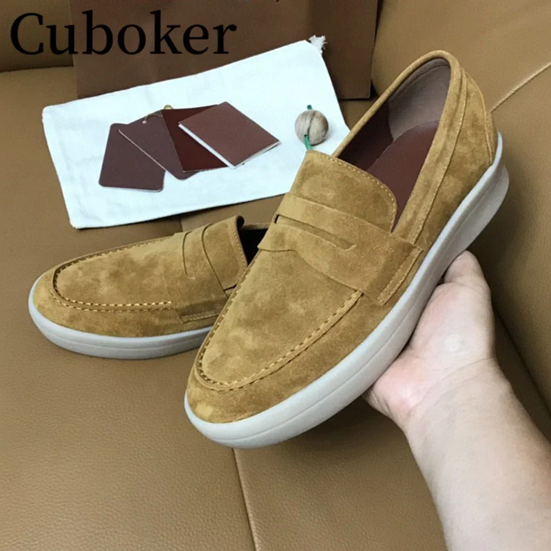 2023 Real Kidsuede Men Flat Loafers Shoes Luxury Brand Slip-on Causal Shoes Men\'s Business Brand Summer Spring Walking Shoes