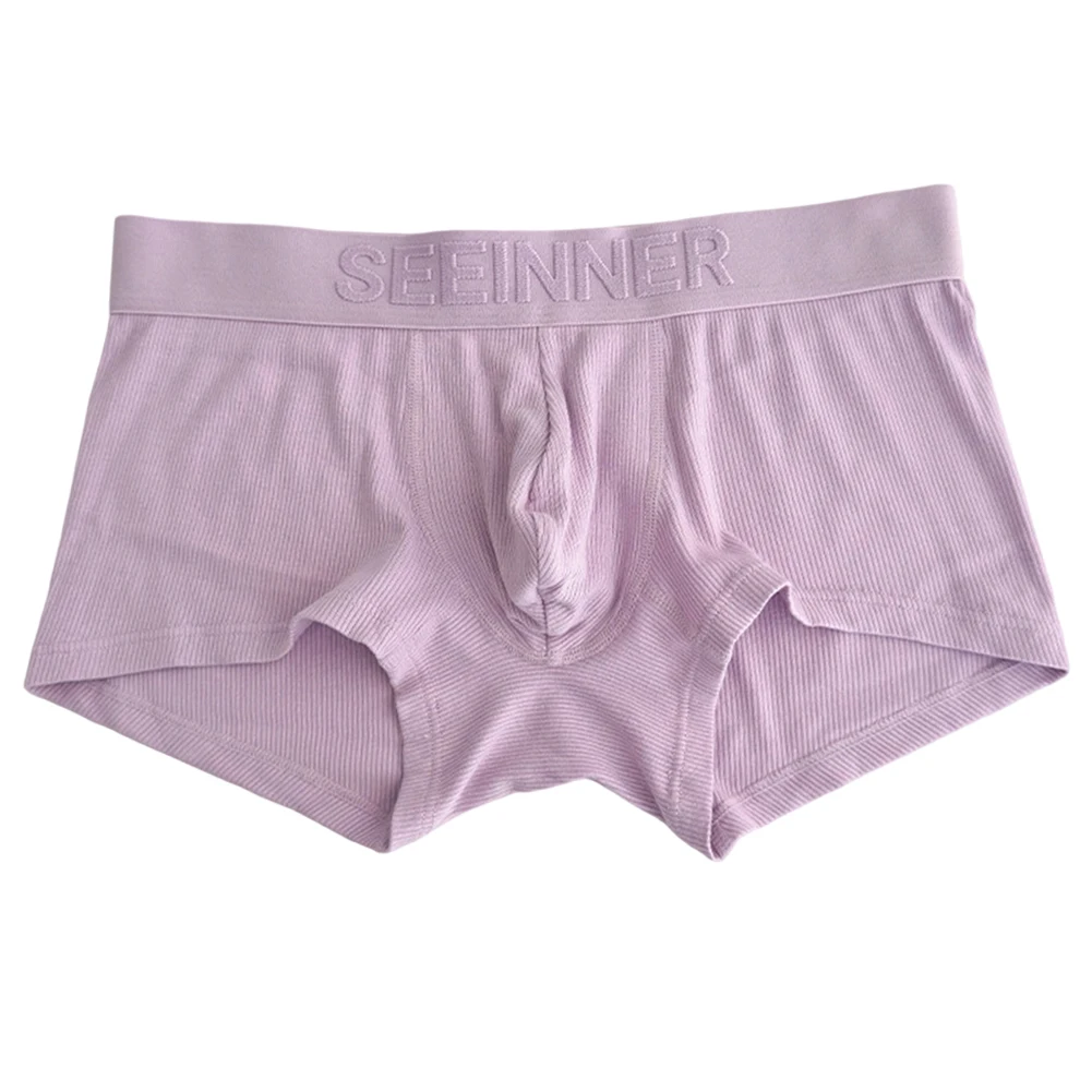 

Men Low Waist Fashion Ribbed Underwear Boxers Shorts Casual Sports Breathable U Convex Pouch Trunks Man Panties