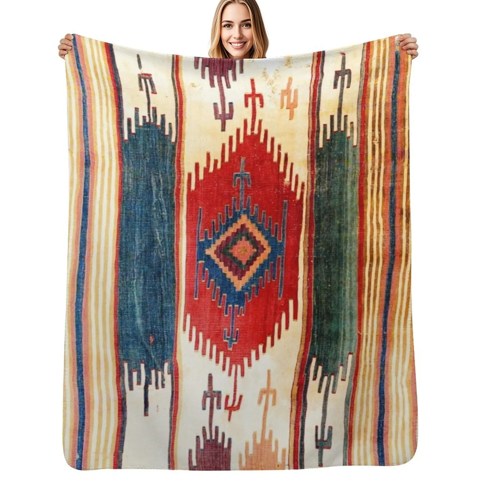 

Aksaray Antique Cappadocian Turkish Kilim Print Throw Blanket Bed Hair Blankets For Sofas For Sofa Thin Blankets