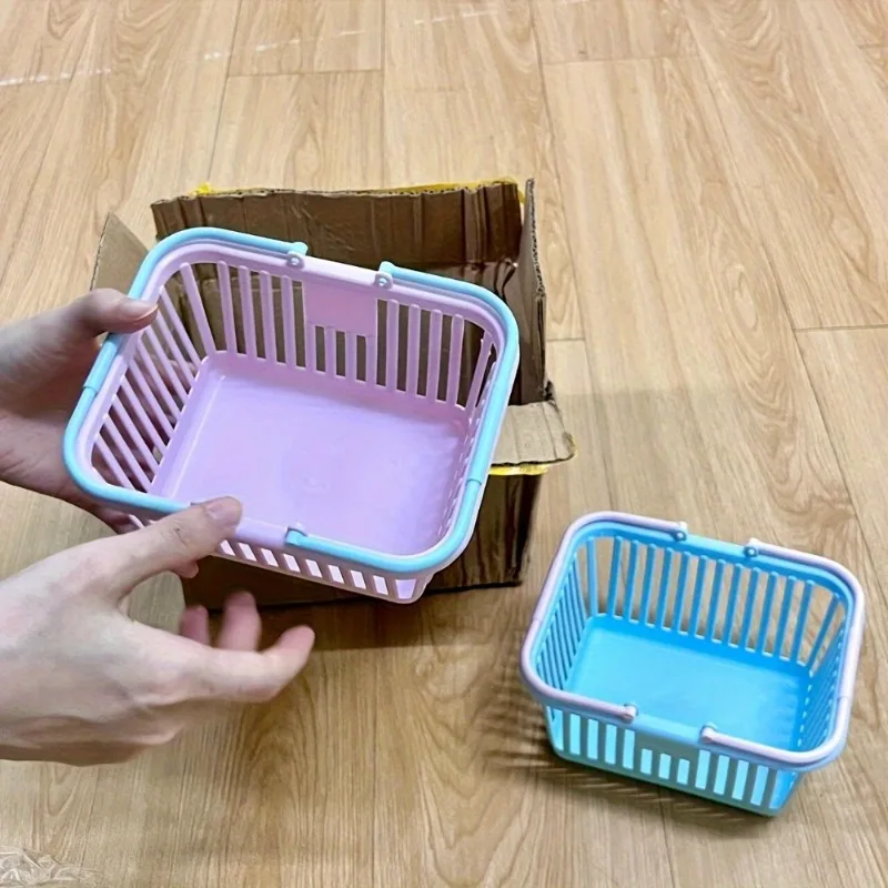 10 pièces Mini paniers de rangement avec poignées organisateur multi-fonctionnel rose en plastique Macaron coloré petits articles paniers de rangement ensemble