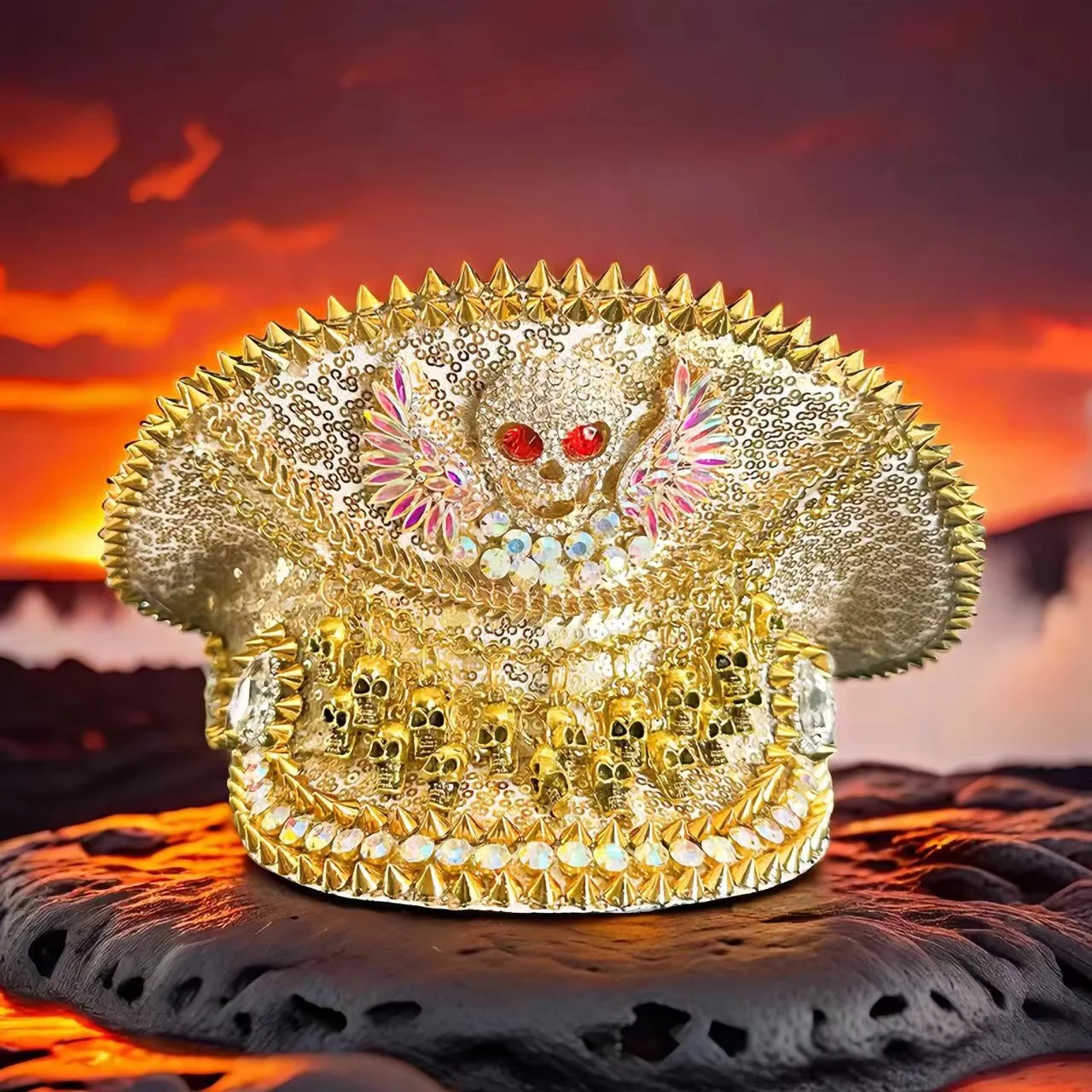 

Steampunk Captain Hat Rhinestone for Carnival, Mardi Gras, Vintage Military Accessories & Cap for Men & Women