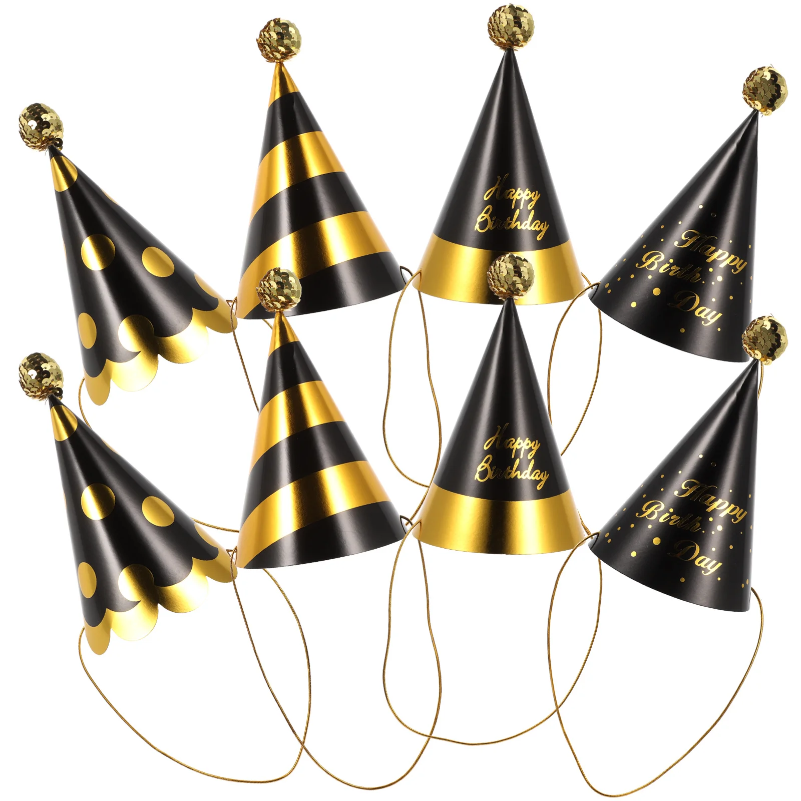 

8pcs Paper Party Hats Birthday Creative Cone Novelty Cap Decor Photo Props Glitter Stylish Safe Practical