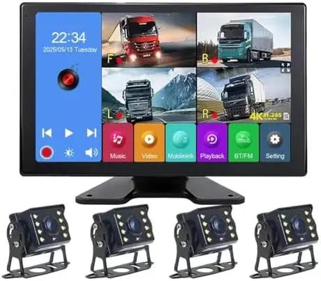 

Система камер заднего вида 4K для автодомов - 10,1-дюймовый сенсорный экран, 4 камеры 1080P, ночное видение, Bluetooth, DVR